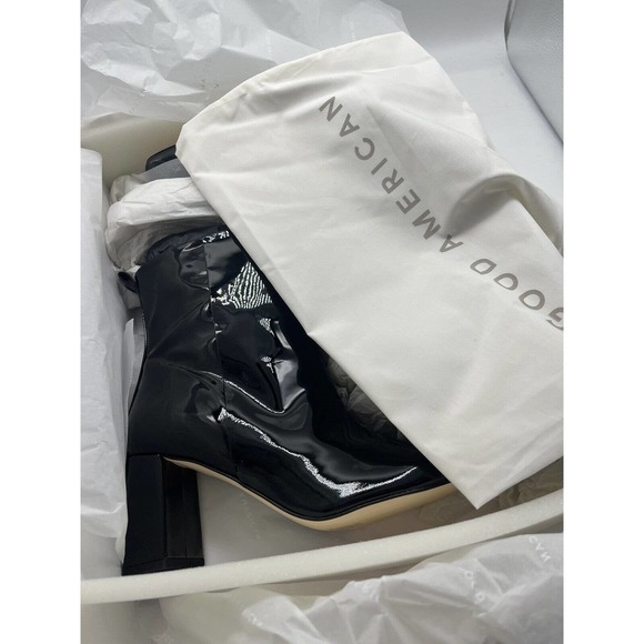 NWT Good American Black Patent Leather Shiny Block Heel Ankle Booties Size 7.5 - Picture 10 of 10